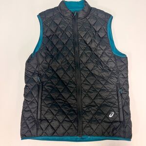 ASICS Womens Reversible Vest Quilted Puffer Fleece Teal Black Full Zip Running L